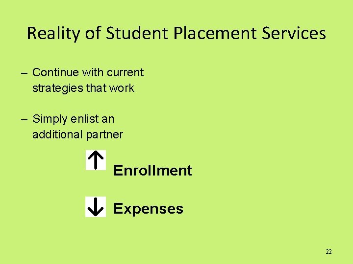 Reality of Student Placement Services – Continue with current strategies that work – Simply