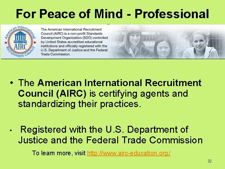 For Peace of Mind - Professional Certification • The American International Recruitment Council (AIRC)