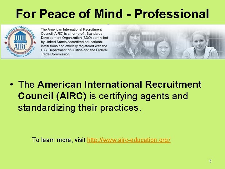 For Peace of Mind - Professional Certification • The American International Recruitment Council (AIRC)