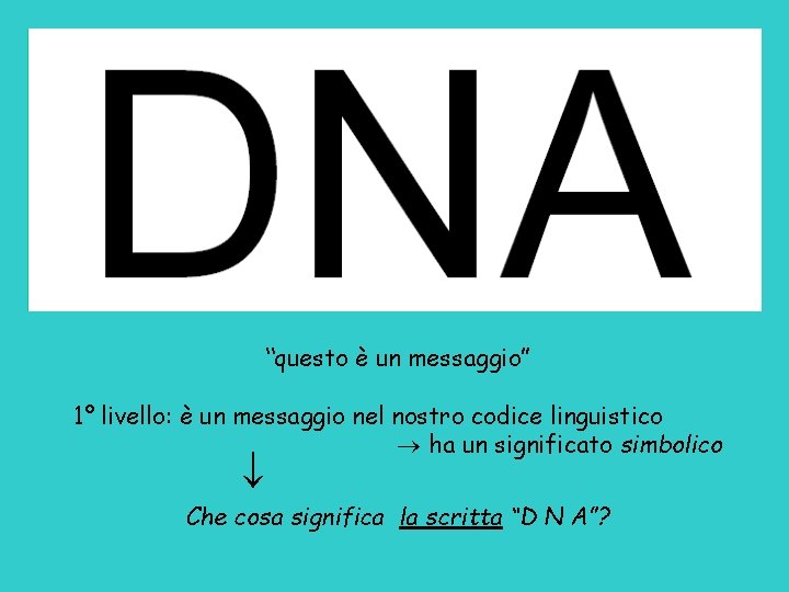 “questo è un messaggio” 1° livello: è un messaggio nel nostro codice linguistico ha