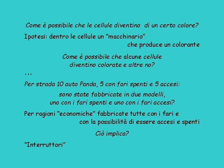 Come è possibile che le cellule diventino di un certo colore? Ipotesi: dentro le