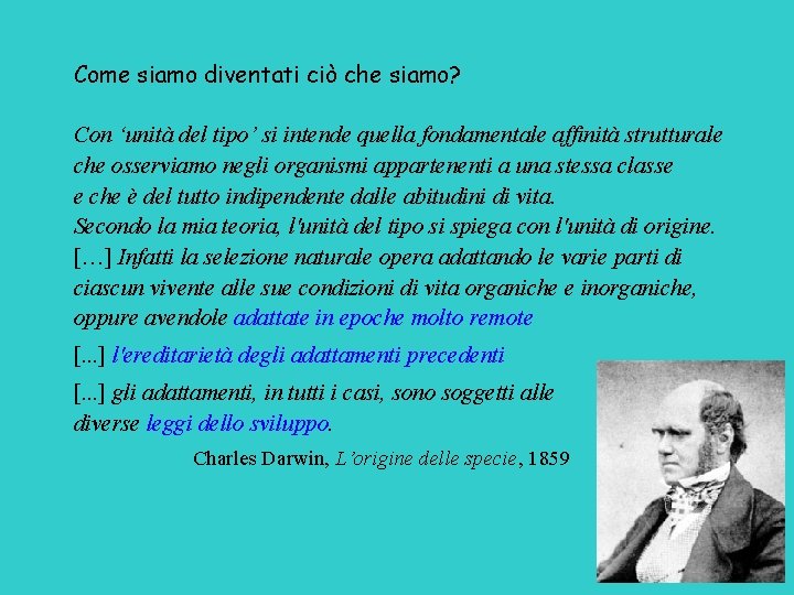 Come siamo diventati ciò che siamo? Con ‘unità del tipo’ si intende quella fondamentale