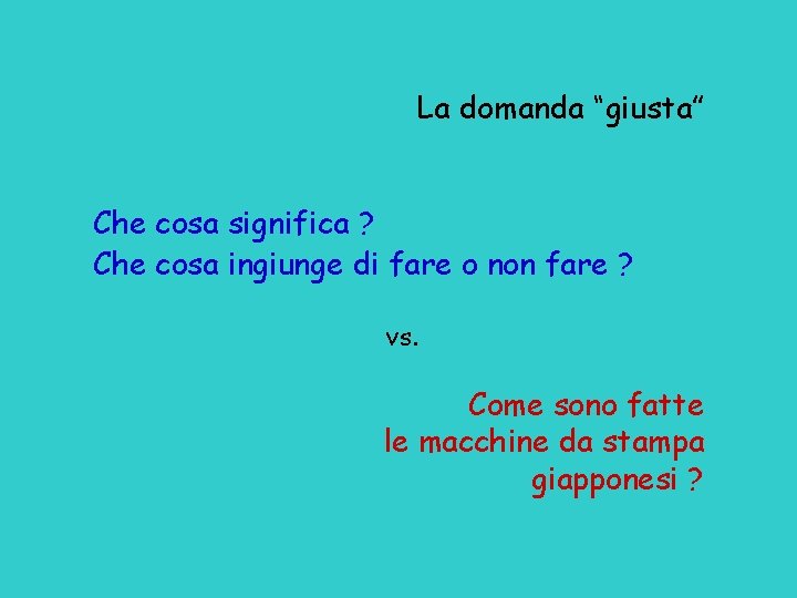 La domanda “giusta” Che cosa significa ? Che cosa ingiunge di fare o non