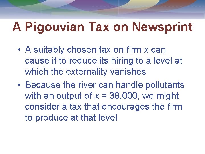 A Pigouvian Tax on Newsprint • A suitably chosen tax on firm x can