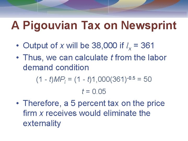 A Pigouvian Tax on Newsprint • Output of x will be 38, 000 if