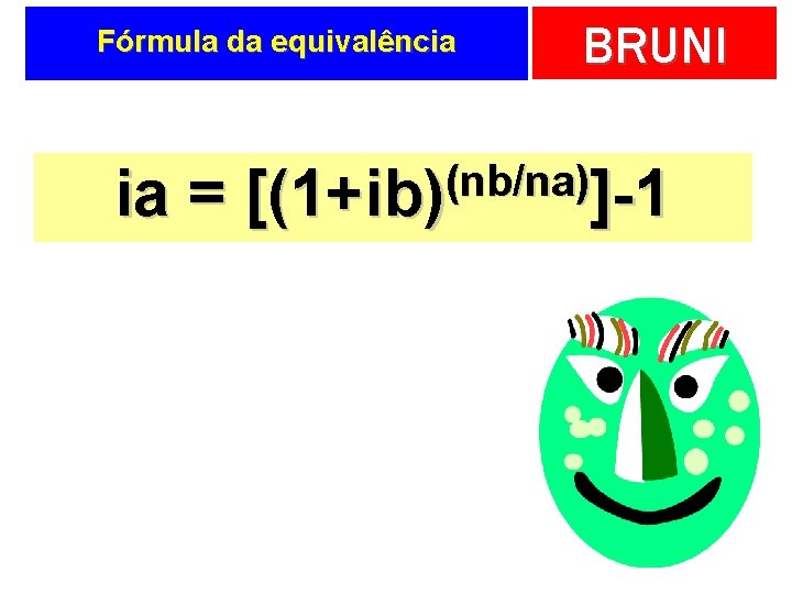 Fórmula da equivalência ia = BRUNI (nb/na) [(1+ib) ]-1 