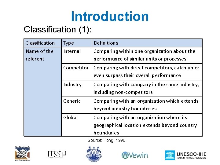 Introduction Classification (1): Classification Type Definitions Name of the referent Internal Comparing within one