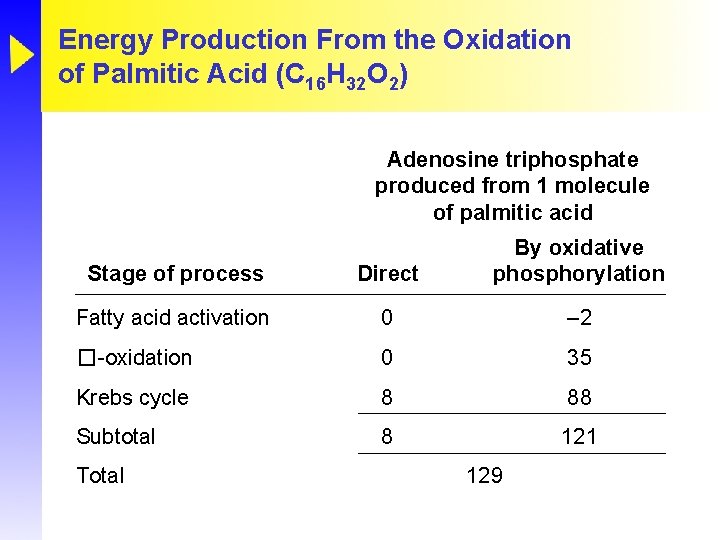 Energy Production From the Oxidation of Palmitic Acid (C 16 H 32 O 2)