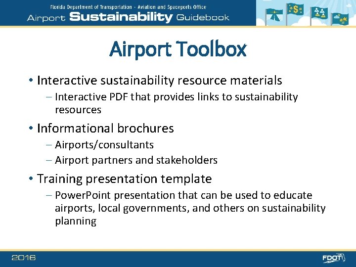 Airport Toolbox • Interactive sustainability resource materials – Interactive PDF that provides links to