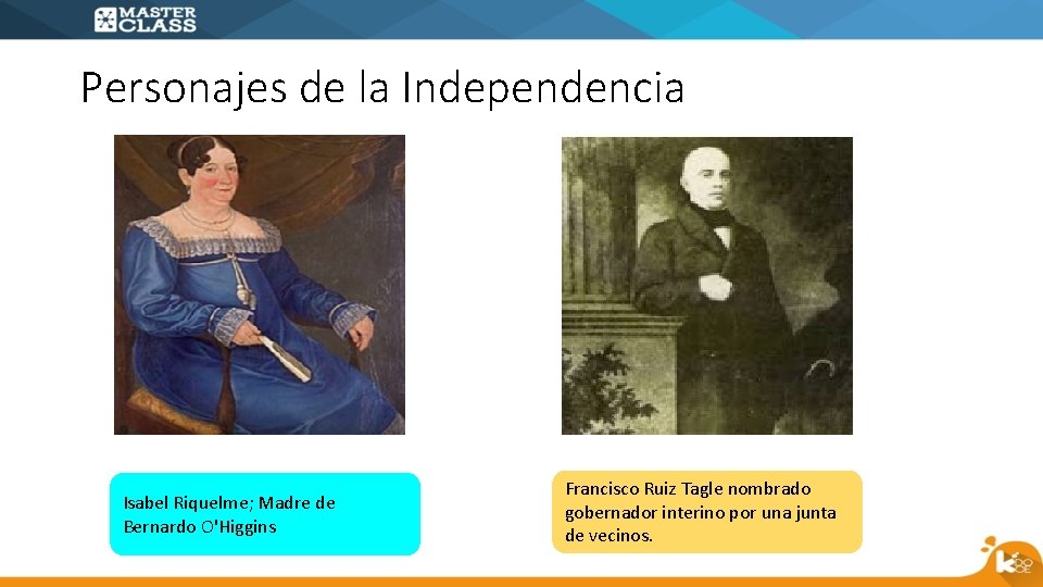 Personajes de la Independencia Isabel Riquelme; Madre de Bernardo O'Higgins Francisco Ruiz Tagle nombrado
