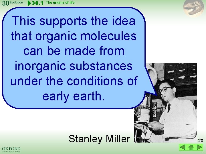 30. 1 The origins of life This supports the idea that organic molecules can