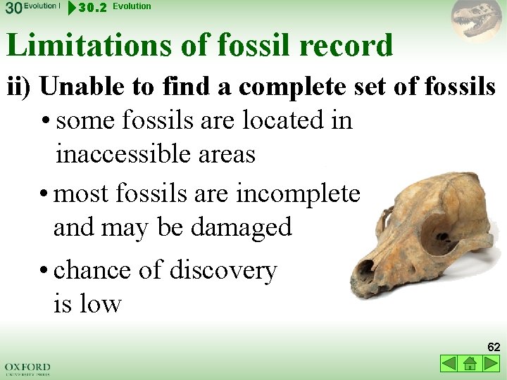 30. 2 Evolution Limitations of fossil record ii) Unable to find a complete set