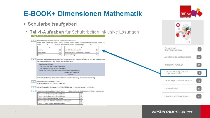 E-BOOK+ Dimensionen Mathematik § Schularbeitsaufgaben • Teil-1 -Aufgaben für Schularbeiten inklusive Lösungen 11 