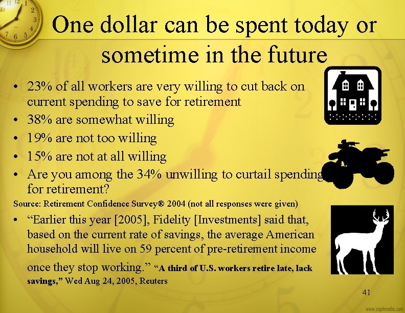 One dollar can be spent today or sometime in the future • 23% of