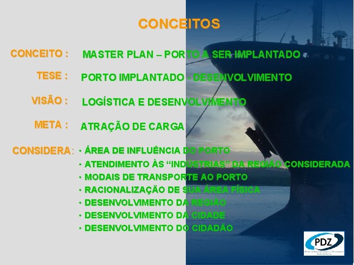 CONCEITOS CONCEITO : TESE : MASTER PLAN – PORTO A SER IMPLANTADO PORTO IMPLANTADO