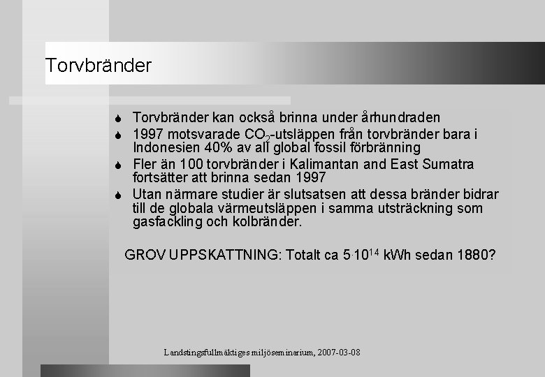 Torvbränder kan också brinna under århundraden 1997 motsvarade CO 2 -utsläppen från torvbränder bara