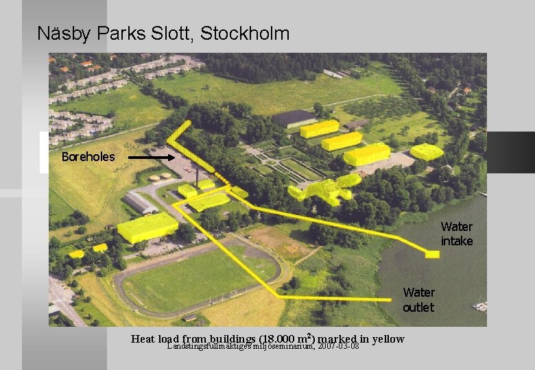 Näsby Parks Slott, Stockholm Boreholes Water intake Water outlet Heat load from buildings (18.