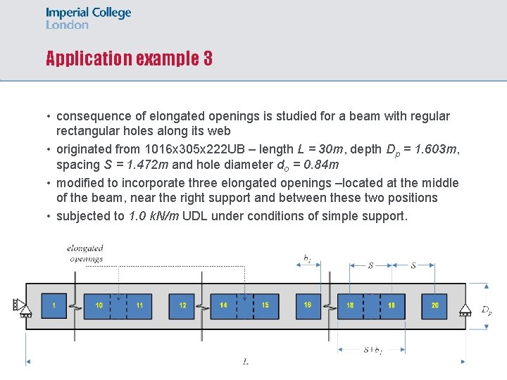 Application example 3 • consequence of elongated openings is studied for a beam with