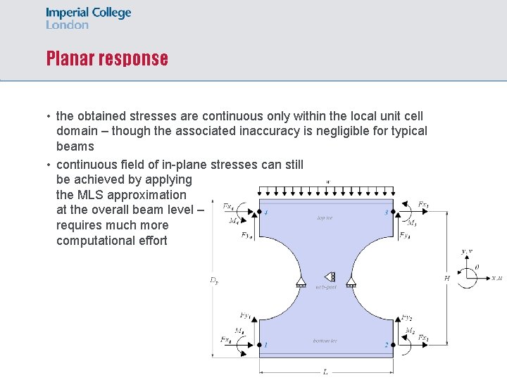 Planar response • the obtained stresses are continuous only within the local unit cell