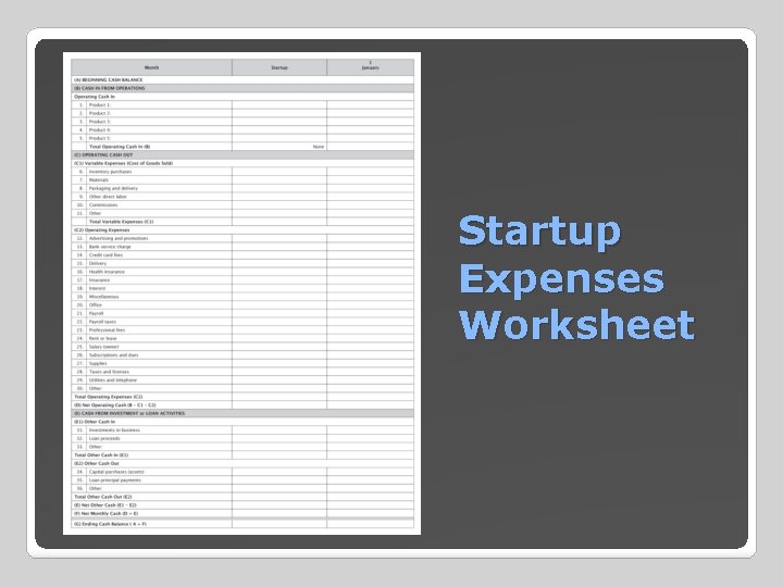 Startup Expenses Worksheet 