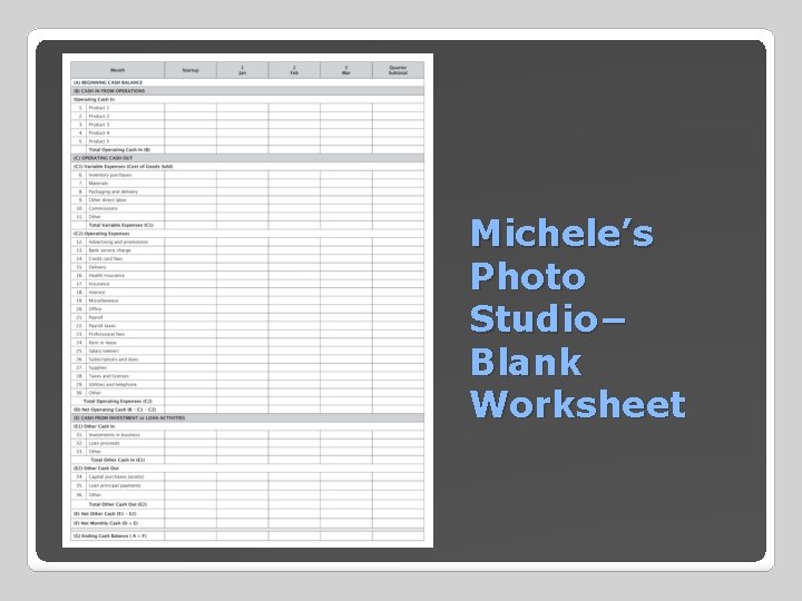 Michele’s Photo Studio− Blank Worksheet 