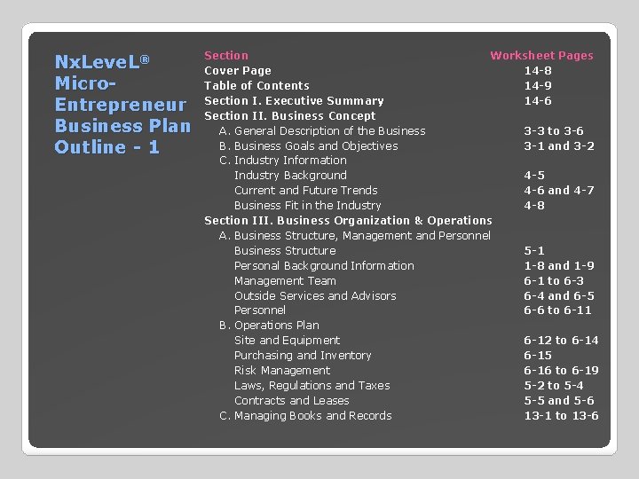 Nx. Leve. L® Micro. Entrepreneur Business Plan Outline - 1 Section Worksheet Pages Cover