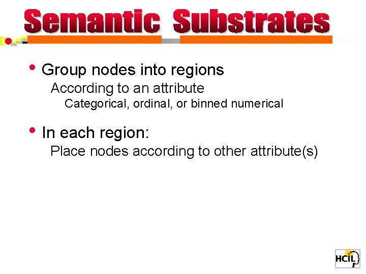  • Group nodes into regions According to an attribute Categorical, ordinal, or binned