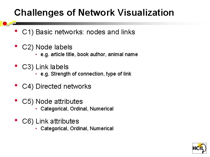 Challenges of Network Visualization • C 1) Basic networks: nodes and links • C