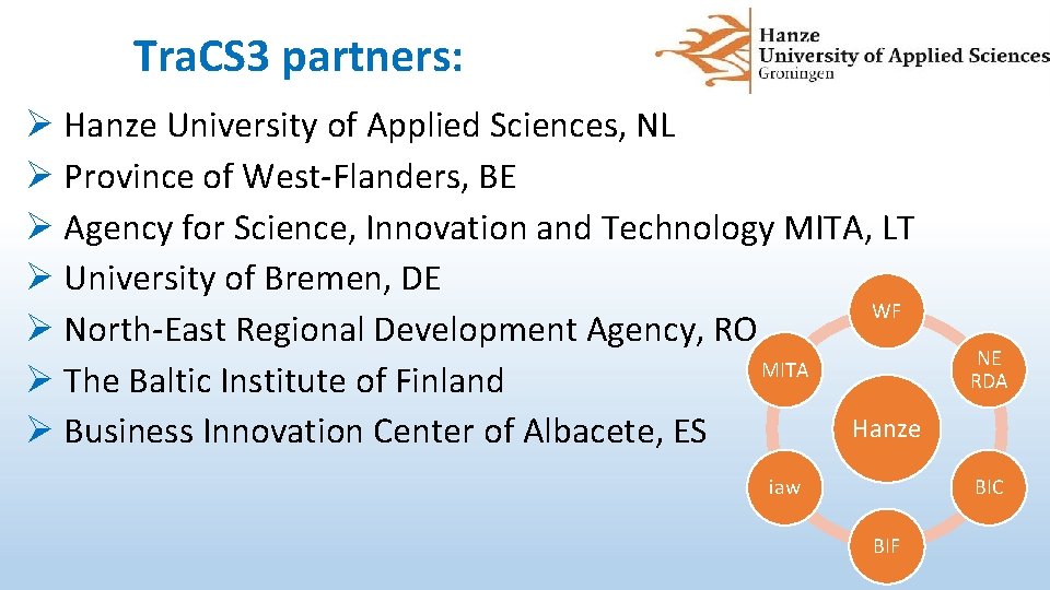 Tra. CS 3 partners: Ø Hanze University of Applied Sciences, NL Ø Province of