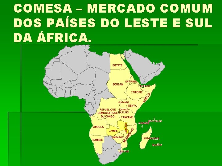 COMESA – MERCADO COMUM DOS PAÍSES DO LESTE E SUL DA ÁFRICA. 