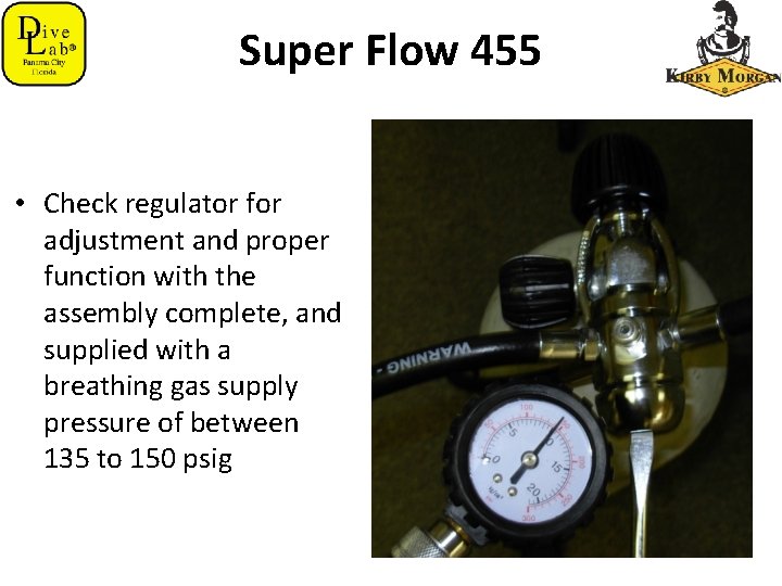 Super Flow 455 • Check regulator for adjustment and proper function with the assembly