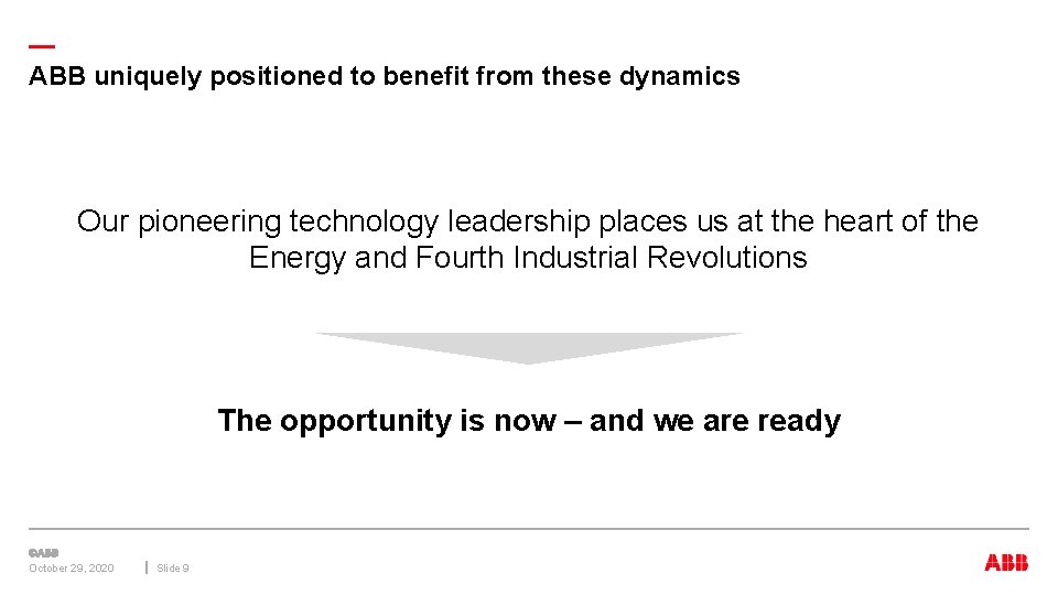 — ABB uniquely positioned to benefit from these dynamics Our pioneering technology leadership places