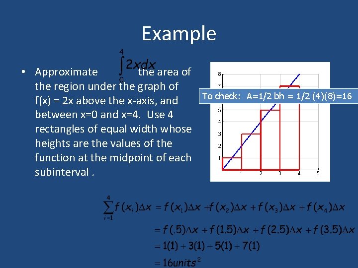 Example • Approximate the area of the region under the graph of f(x) =