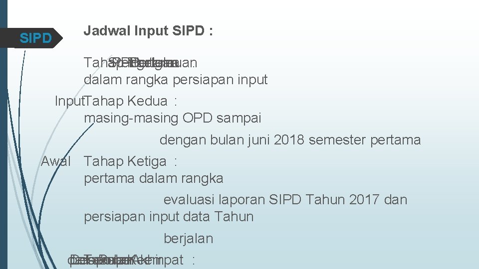 SIPD Jadwal Input SIPD : Tahap Pertama SIPD Pengelola Pertemuan dengan : dalam rangka SIPD Jadwal Input SIPD : Tahap Pertama SIPD Pengelola Pertemuan dengan : dalam rangka