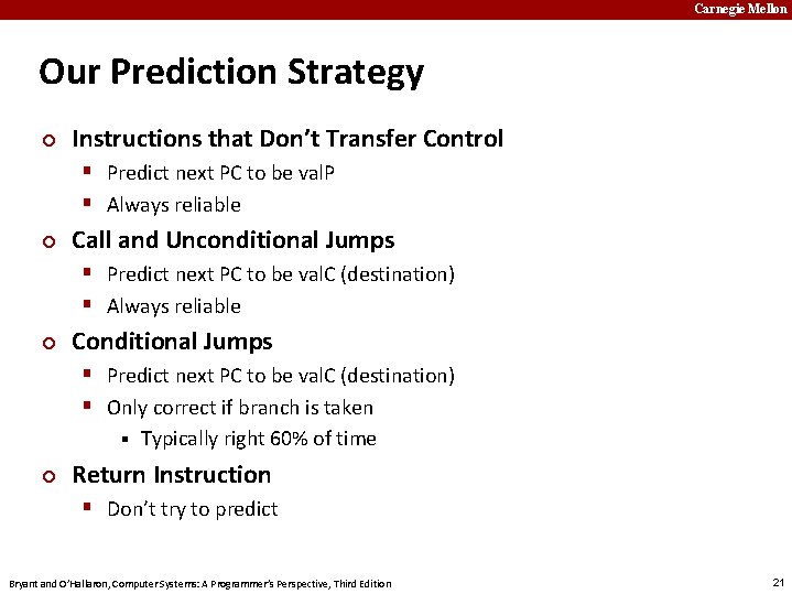 Carnegie Mellon Our Prediction Strategy ¢ Instructions that Don’t Transfer Control § Predict next
