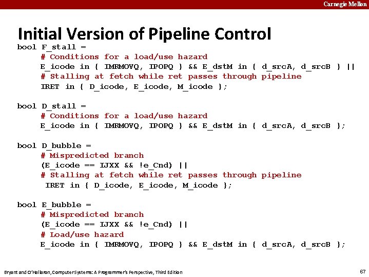 Carnegie Mellon Initial Version of Pipeline Control bool F_stall = # Conditions for a