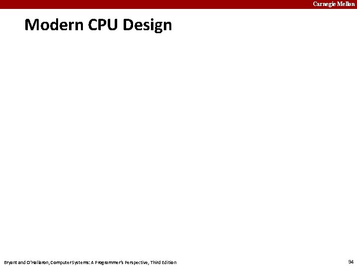 Carnegie Mellon Modern CPU Design Bryant and O’Hallaron, Computer Systems: A Programmer’s Perspective, Third