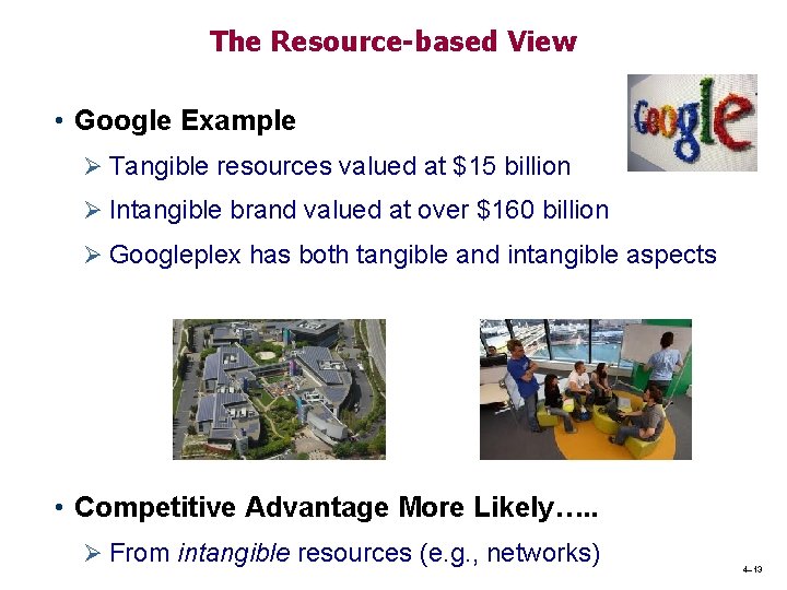 The Resource-based View • Google Example Ø Tangible resources valued at $15 billion Ø