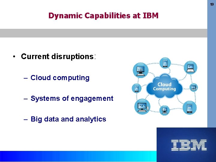 19 Dynamic Capabilities at IBM • Current disruptions: – Cloud computing – Systems of