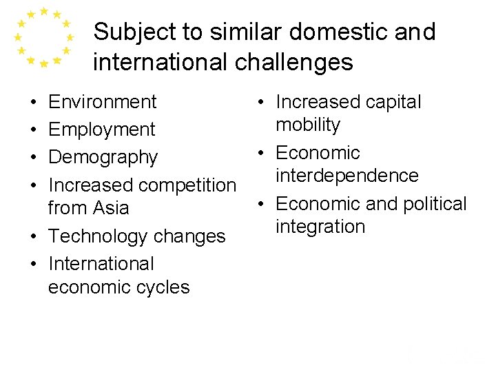 Subject to similar domestic and international challenges • • Environment Employment Demography Increased competition