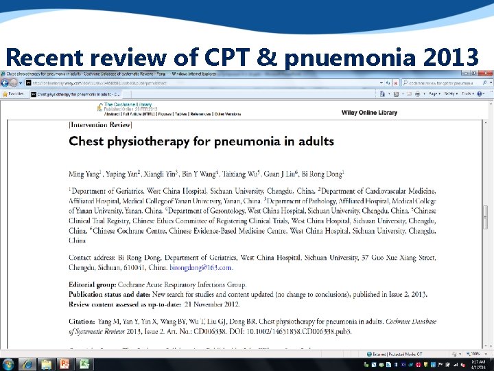Recent review of CPT & pnuemonia 2013 
