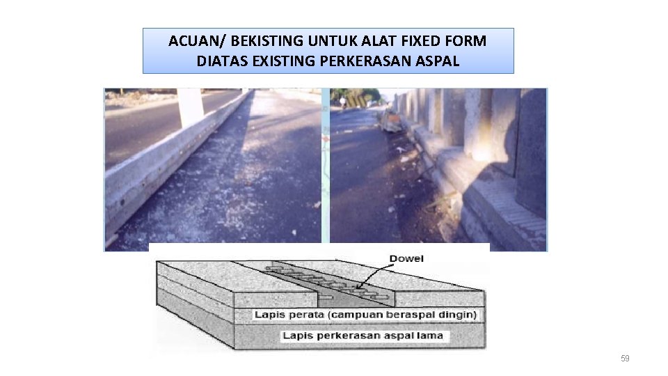 ACUAN/ BEKISTING UNTUK ALAT FIXED FORM DIATAS EXISTING PERKERASAN ASPAL 59 