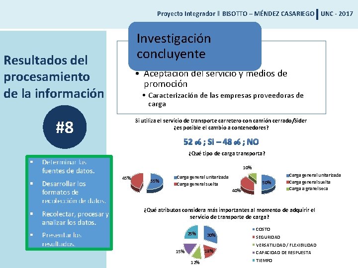 Proyecto Integrador ‖ BISOTTO – MÉNDEZ CASARIEGO UNC - 2017 Investigación concluyente Resultados del