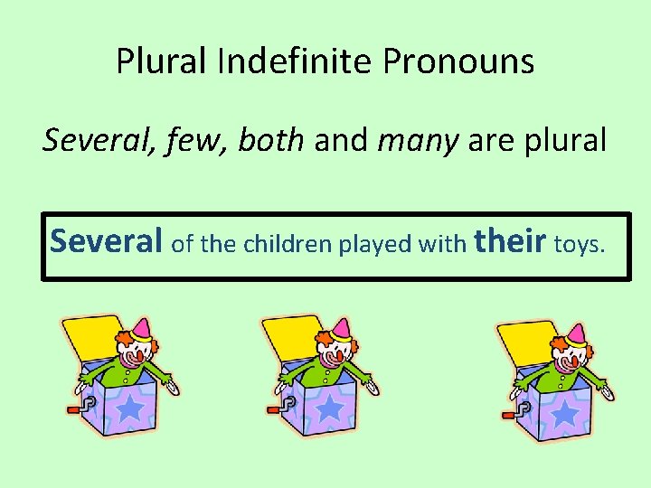 Plural Indefinite Pronouns Several, few, both and many are plural Several of the children