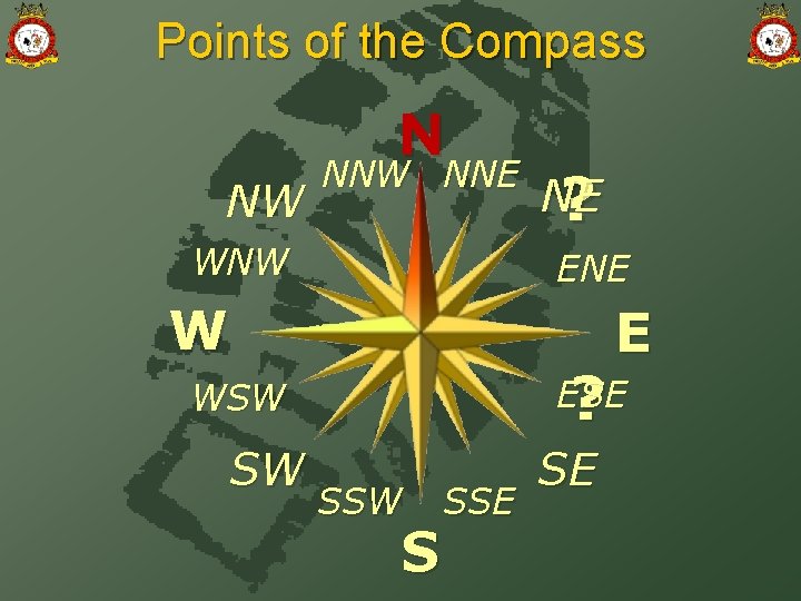 Points of the Compass NW N NNW NNE WNW ENE W ? E ESE