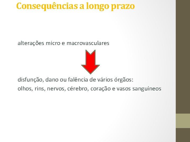 Consequências a longo prazo alterações micro e macrovasculares disfunção, dano ou falência de vários