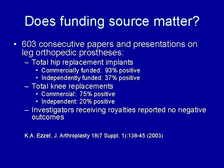 Does funding source matter? • 603 consecutive papers and presentations on leg orthopedic prostheses: