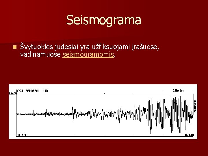 Seismograma n Švytuoklės judesiai yra užfiksuojami įrašuose, vadinamuose seismogramomis. 