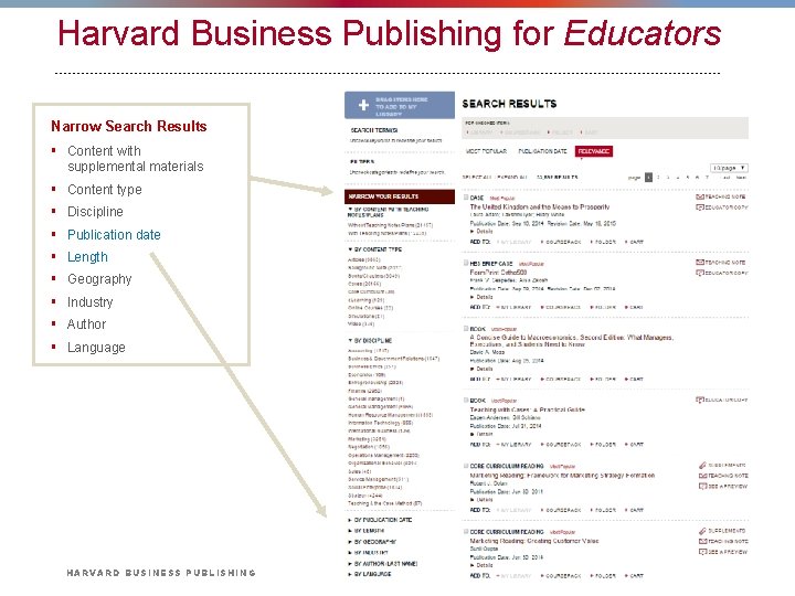 Harvard Business Publishing for Educators Narrow Search Results § Content with supplemental materials §