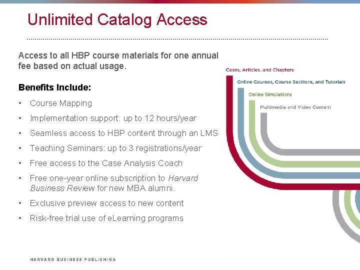 Unlimited Catalog Access to all HBP course materials for one annual fee based on